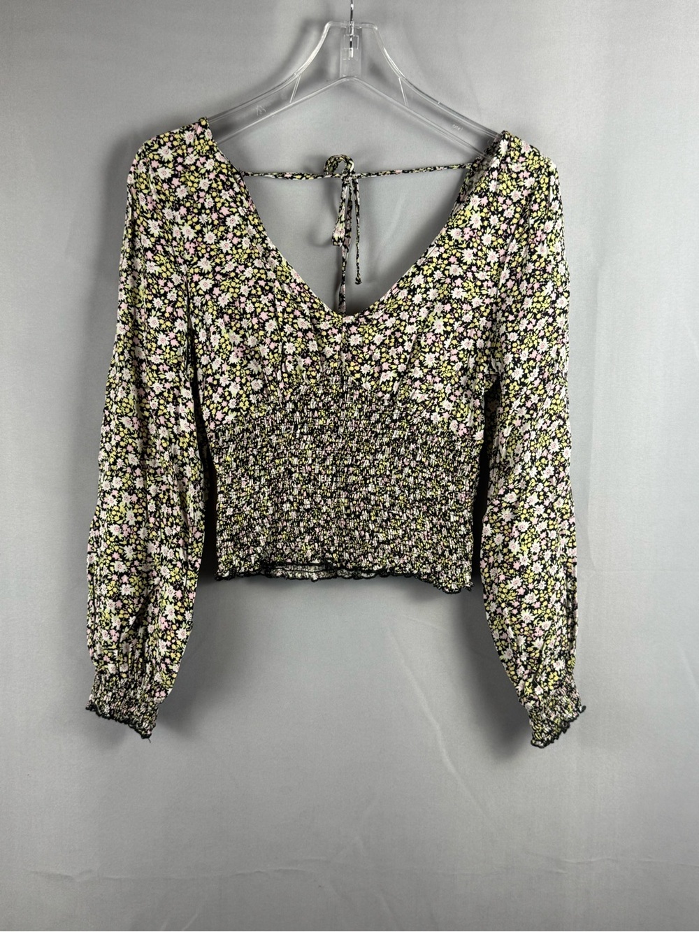 BKK Chance Floral Smocked Crop Top Size Small Boho Cottagecore